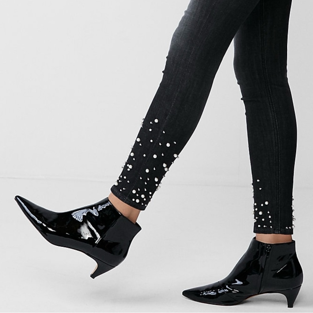 Express Black Jeans Pearl &Gold Bead Embellished